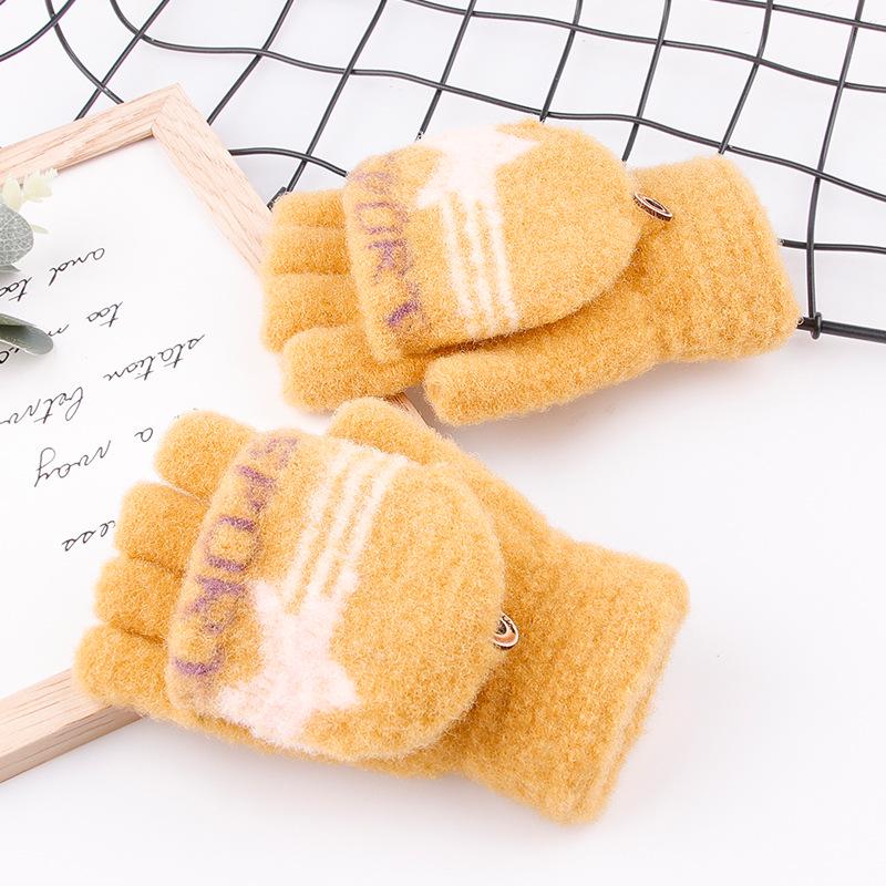 Детские зимние варежки без пальцев с мультяшным котенком - Теплые, милые, вязаные под кашемир для учеников начальной школы