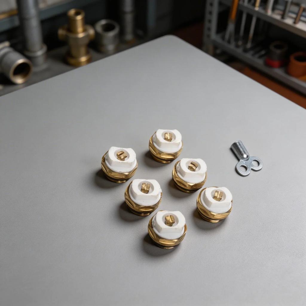 Radiator Air Vent Valve Kit of 6 with 12 Inch Brass Heated Drain Valve and Vent Key for Efficient Heating System Air Release