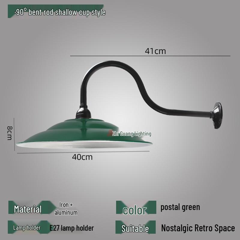 Vintage Military Green Outdoor Curved Pole Street Light, Waterproof Industrial-Style Lampshade for Doorway or Farmhouse Wall