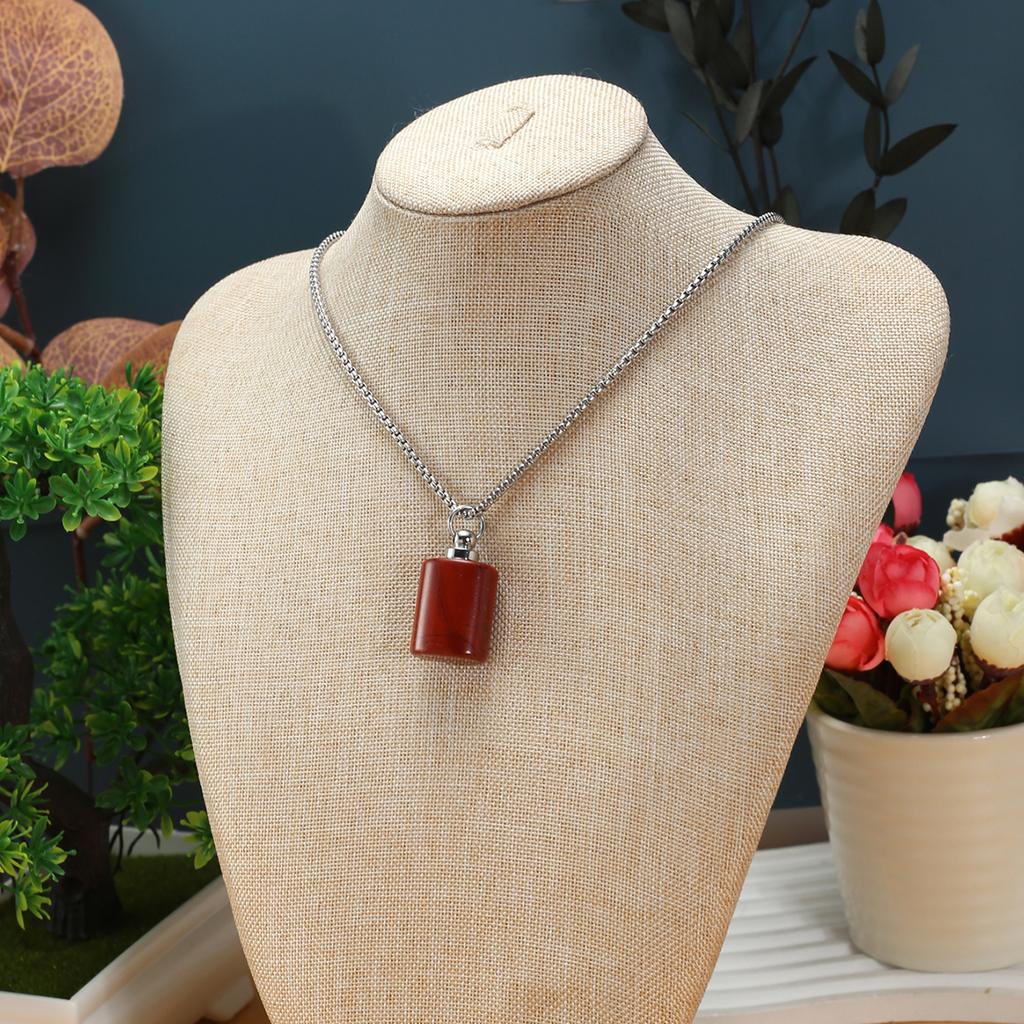 1Pc Healing Crystal Perfume Bottle Necklace Pendant Flat Cylinder Charm Silver Chain Necklaces for Women Jewellery 30x18mm