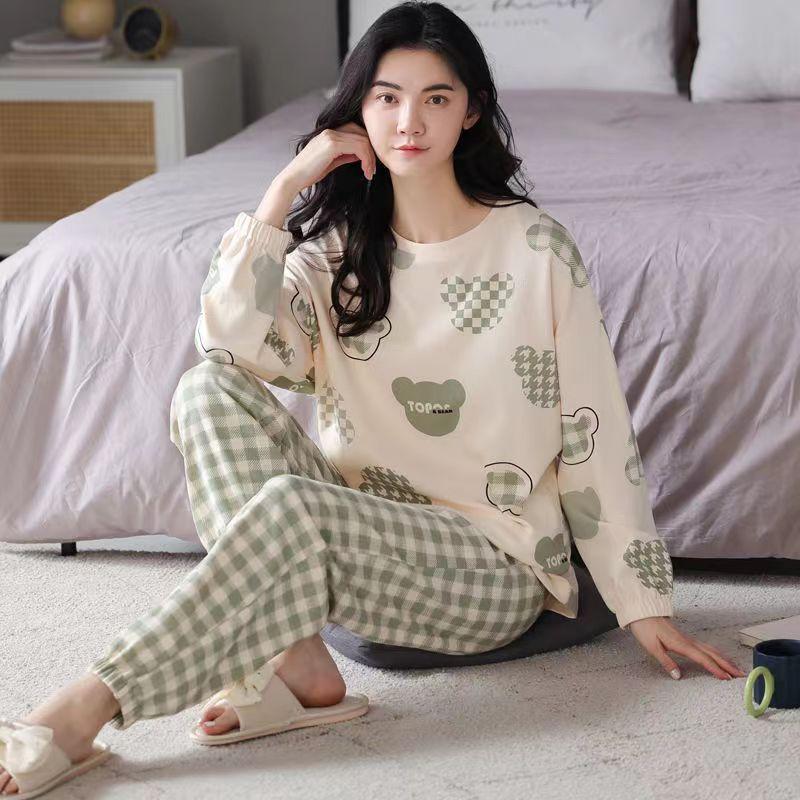Soft and Comfy Sleepwear Women Printing Long Sleeve Top Loose Pants Sleeping Suits