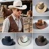 Western Cowboy Hat for Women Men Wide Brim Beach Cowgirls Hat Rolled-Up Felt Fedora Hat with Star Band