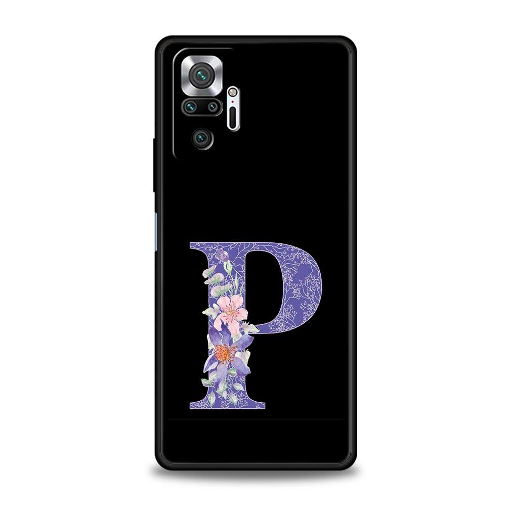 Чехол для телефона с фиолетовым цветком и буквами для Xiaomi Redmi Note 14 13 5G 10 11 12 Pro Plus 4G 14C 13C 12C 10C Черная крышка