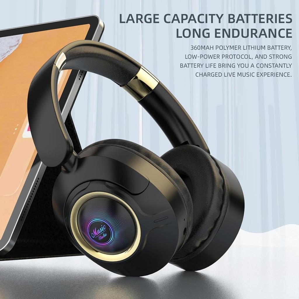 Наушники Bluetooth, беспроводная гарнитура Bluetooth 5.3 Over Ear, наушники для музыкальных и спортивных игр, вкладыши с шумоподавлением, сабвуфер, регулируемые наушники