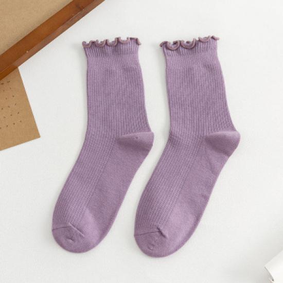 Summer thin casual cute trendy ruffle edge cotton socks, mid-calf socks for women