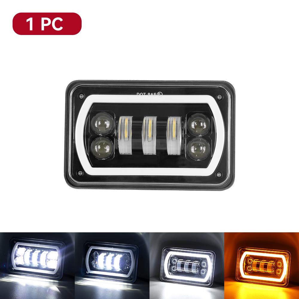 4X6inch Black Square LED Headlight DRL LED Driving Light Hi/Lo For Honda Offroad Trucks Accessories Rectangular Light 12V