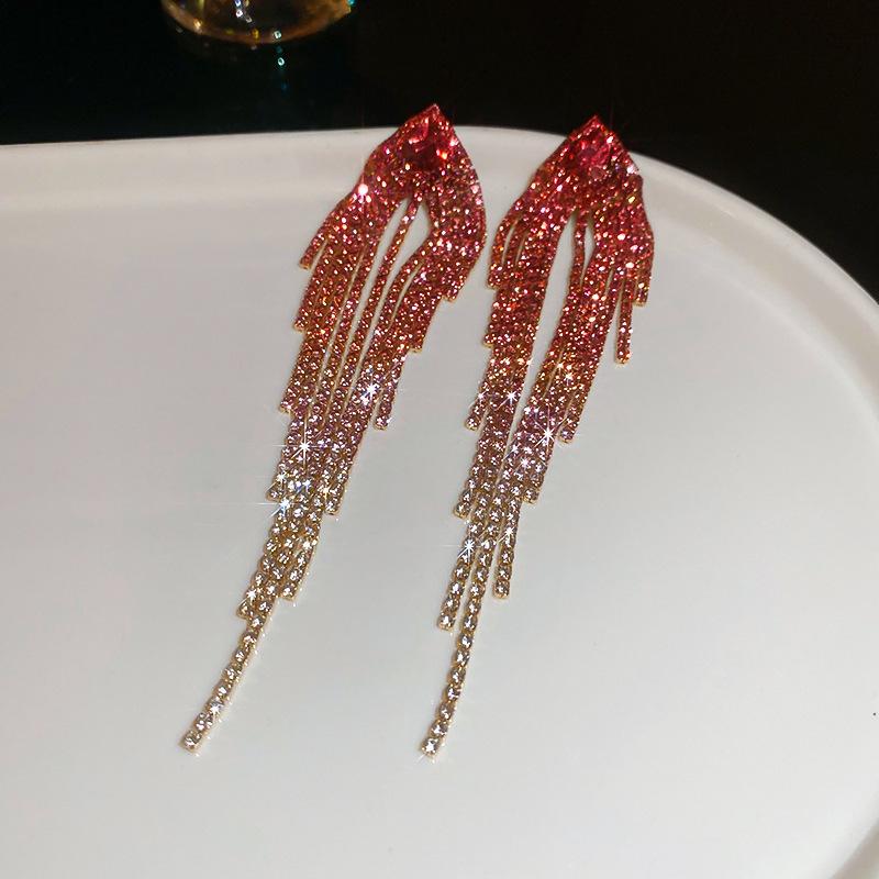 Silver needle zircon geometric fringed earrings light luxury high-end autumn and winter earrings women's new popular earrings