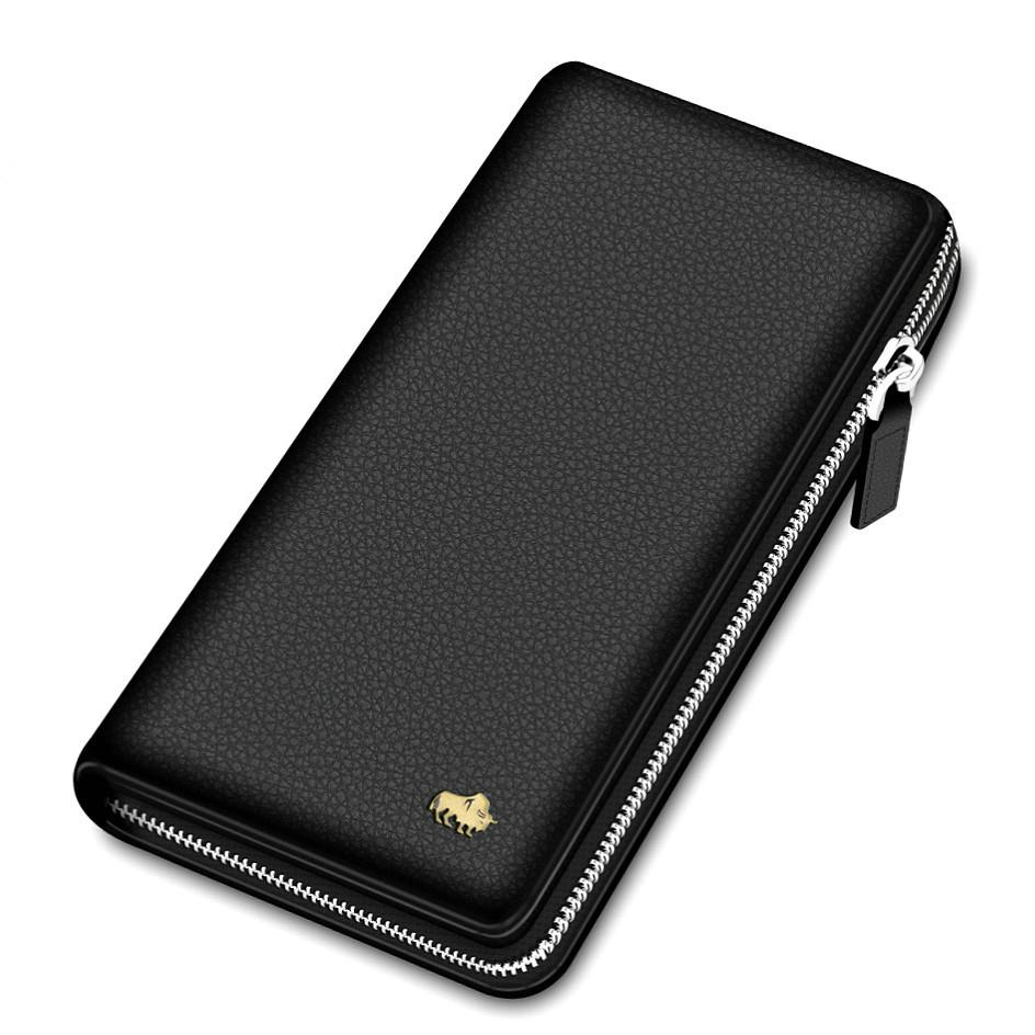 Мужской клатч кожаный держатель для карт портмоне на молнии мужской длинный кошелек из натуральной кожи