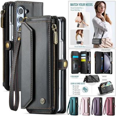 CaseMe Кожаный чехол-книжка для Samsung Galaxy Z Fold 7 5G 6 5 4 3 S26 Ultra S25 Edge S24 FE S23 S22 S21 S20 Plus Note 20 Кошелек на молнии Чехол-кардхолдер