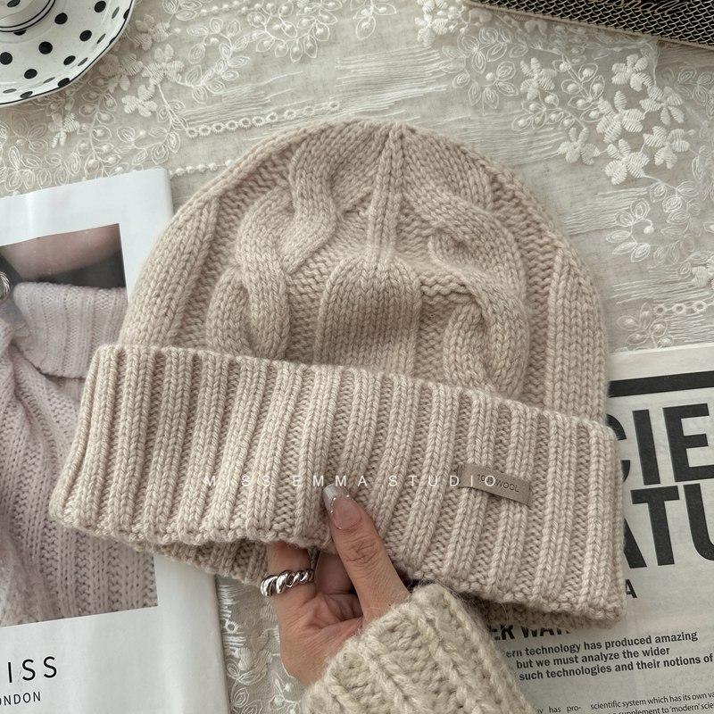 100% чистая шерсть вязаная шапка женская осенне-зимняя универсальная большая окружность головы защита от холода защита ушей теплая шерстяная шапка
