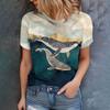 Watercolor Whale Pattern Women's White T-shirt - Art Casual Style Summer Round Neck Short Sleeve