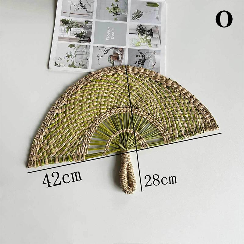 Hand-Woven Straw Fan Decorative Handmade Semicircular Woven Fan Summer Cooling Fan Handheld Fan Gift Home Decor