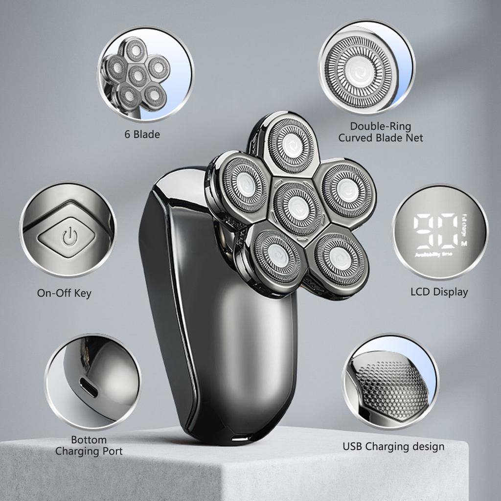 Мужская электробритва для мытья всего тела, бритва с шестью лезвиями, многофункциональная бритва с цифровым ЖК-дисплеем