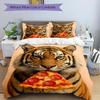 3PCs Tiger Pizza Slice Design Cover Set, Breathable Fabric, Machine Washable (1 Duvet Cover + 2 Pillowcases) (Without Quilt) yy250911093