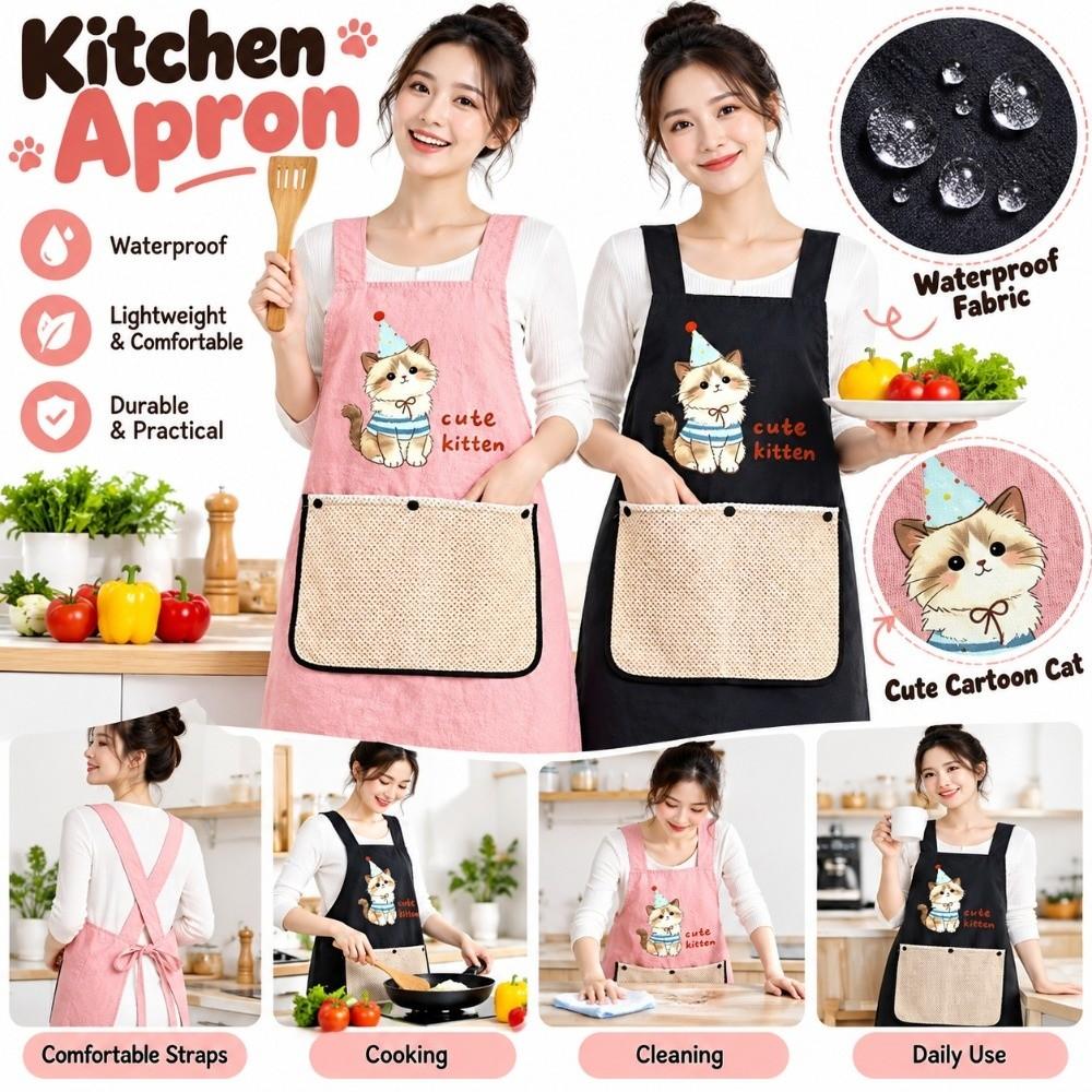Anti-fouling Cooking Baking Bibs Cartoon Cat Catering Work Clothes Kitchen Apron for Home Kithen