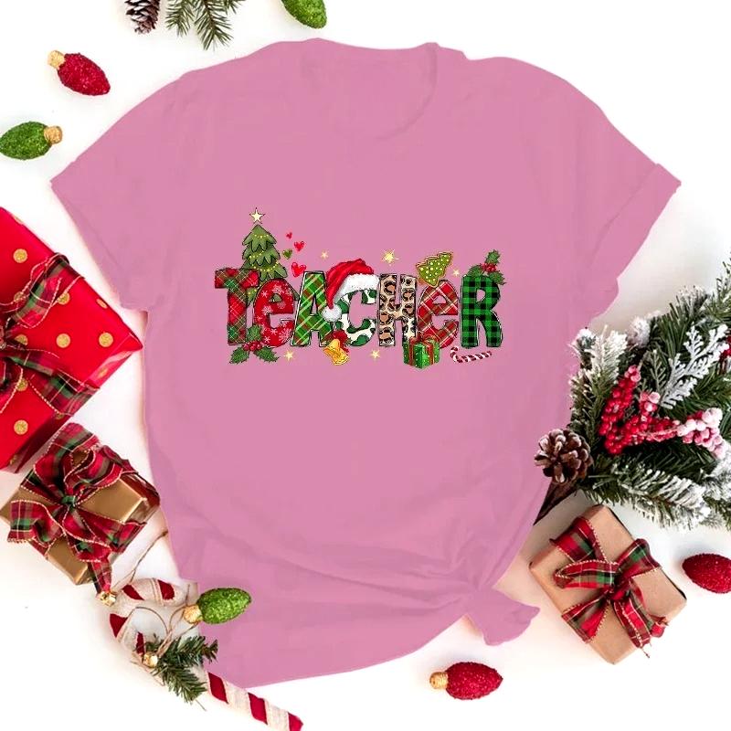 New Hot Christmas Teacher Print TShirts Women Summer Casual TShirts O Neck ShortSleeved TShirts Fashion Shirts Tee Tops