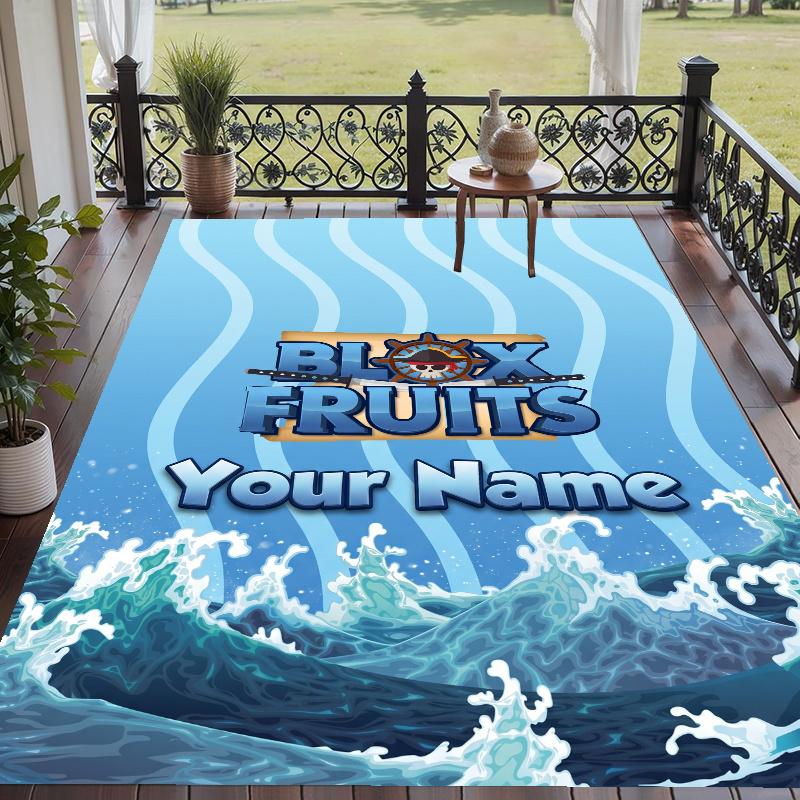 Custom Name Blox Fruits Crystal Velvet Floor Rug Personalized Text Soft Carpet Home Decor