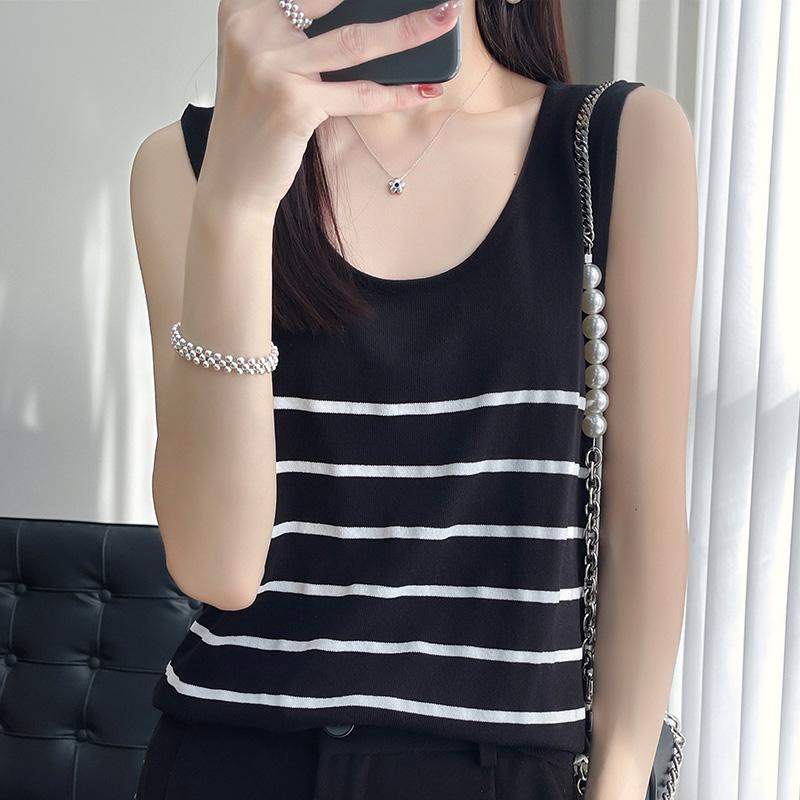Женская майка в полоску MODERN NEW SAGA летняя футболка без рукавов вязаный топ повседневный жилет женский с круглым вырезом