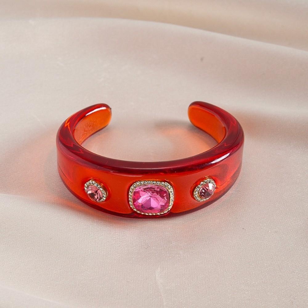 Smudging Irregular Wide Open Bracelet Bohemian Dopamine Hand Ring Acrylic Rhinestone Bangle Women