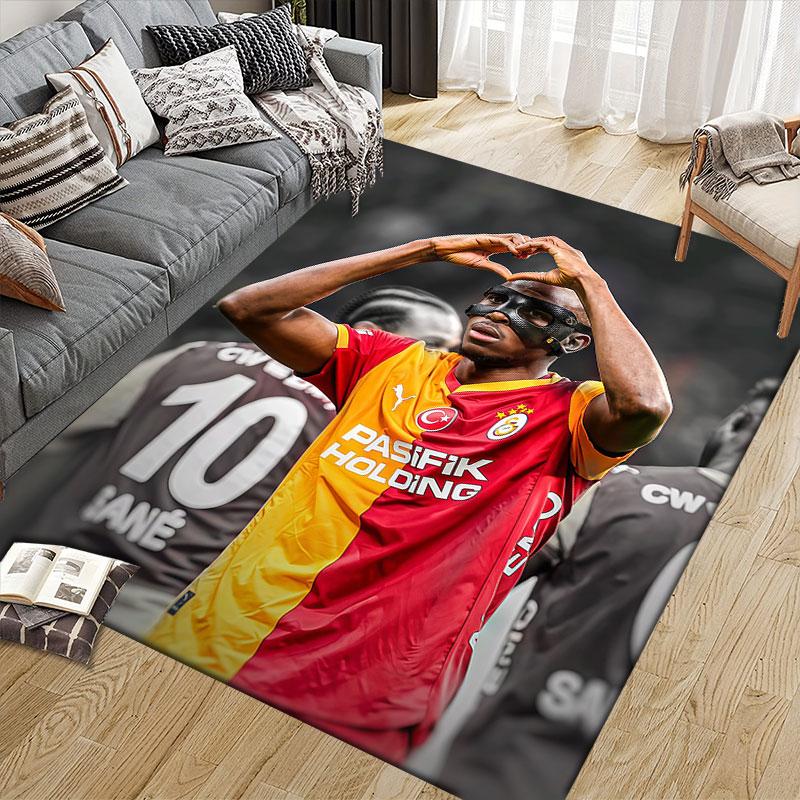 Galatasaray Victor Osimhen Flannel Printed Carpet, Home Sofa Decoration for Living Room & Bedroom, Non‑Slip Play Flannel Floor Mat for Game Room