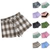 Women's Fashionable Loose-Fit Pajama Shorts With Fleece Plaid Print Casual Pants
