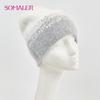 SOMALER Зимние шапки для женщин Теплая вязаная шапка из ангоры Модная шапка-бини с пайетками Толстая длинная шапка-ушанка из кроличьего меха