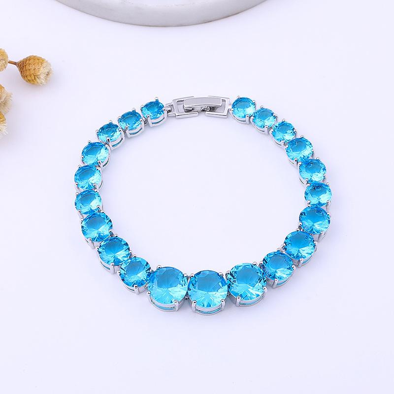 Браслет из циркония постепенного размера с медным покрытием из платины и инкрустированными драгоценными камнями, круглое цветное сокровище.