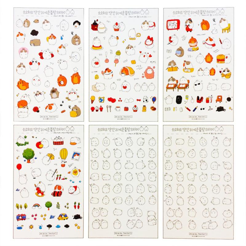 Hot,6pcs Cartoon Stickers Cute Rabbit Transparent DIY Decorative Sticker For Diary Photo Album Notebook