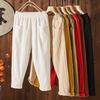 Elastik Bel Keng Oyoqli Harem Shimlar Ayollar Paxta Zig'ir Casual Vintage Keng Keng Kesimli Bir Xil Rang Cho'ntaklar Shim