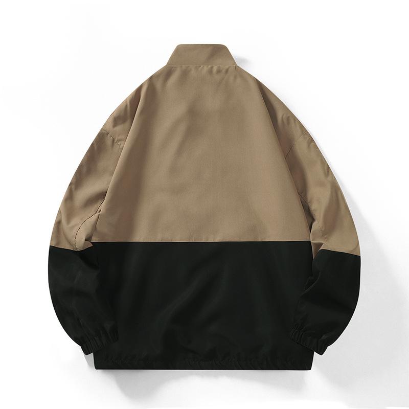 Spring and Autumn New Style Splicing Contrasting Color Jacket Men's Stand-up Collar High Street Jacket Trendy Two-pole Loose Top