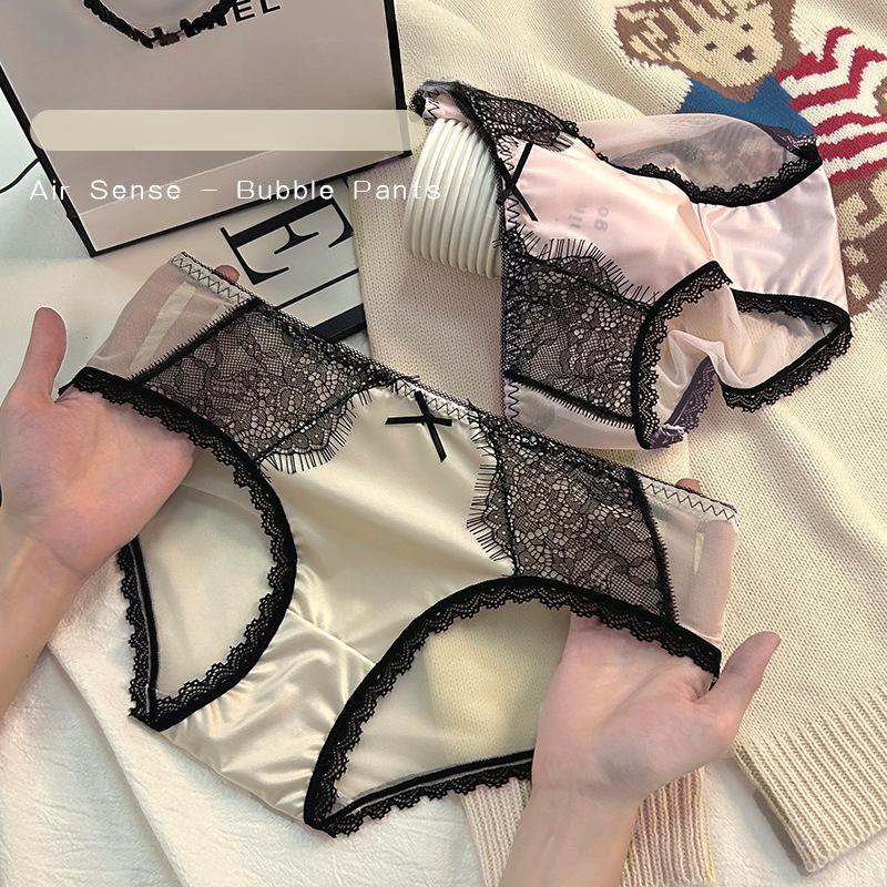 High Luxury Satin Lace Patchwork Pure Desire Sexy Panties Triangle Women’s Panties