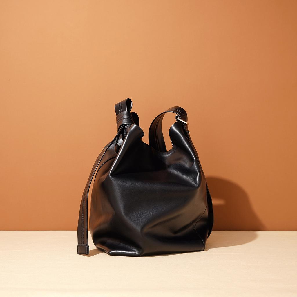 Сумка-ведро для женщин из мягкой кожи, большая вместимость, повседневная, простая, высококачественная, текстура, сумка через плечо для поездок на работу