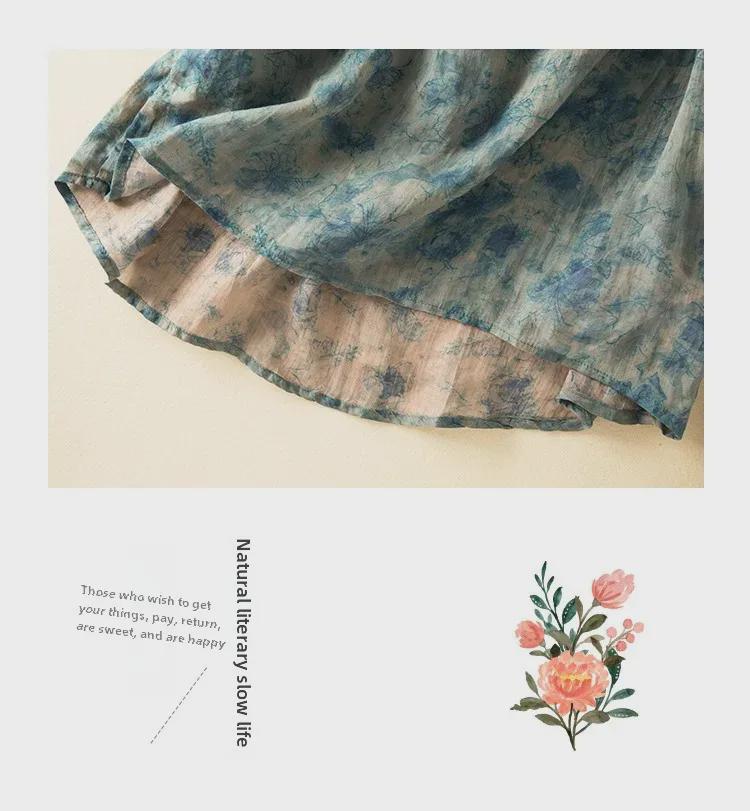 Летняя льняная рубашка с цветочным принтом и воротником-ушком