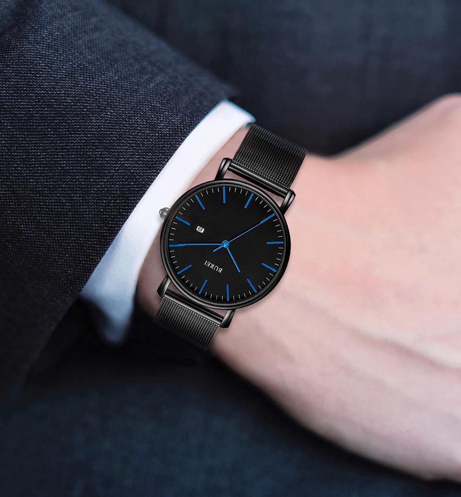Часы простые водонепроницаемые аналоговые популярные часы бренда стильные миланские сетчатые часы W14 [BUREI] мужские мужские