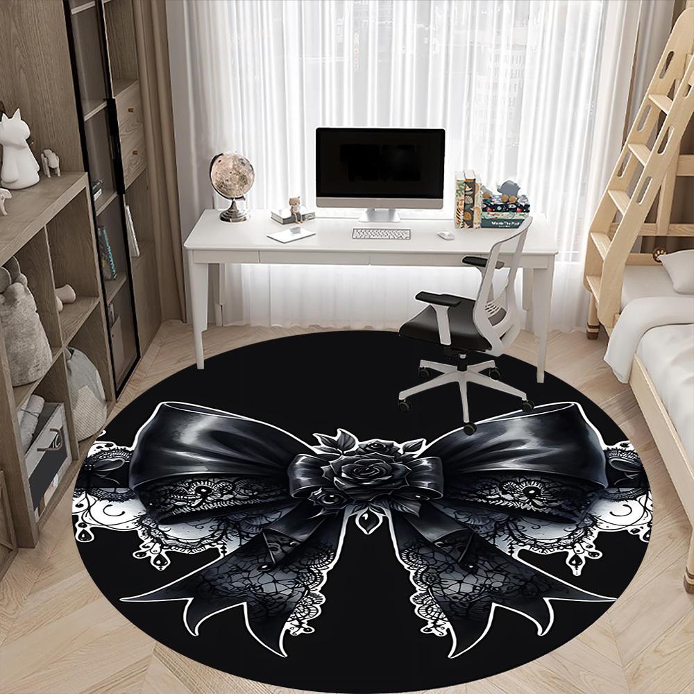 1pc Black Bow Chair Carpet for Office, Non-slip, Soft and Durable Office Rug, Perfect for Office yy260127101