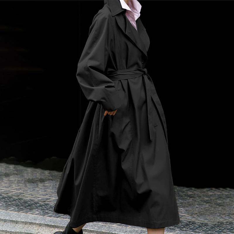 VONDA Женская мода лацкан длинный рукав однотонный пояс тренчкоты