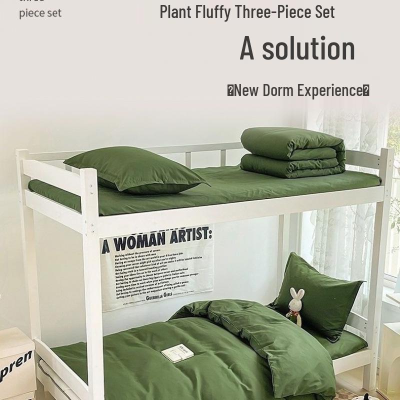 Army Green Cotton Quilt Three-Piece Bedding Set for Student Dormitory
