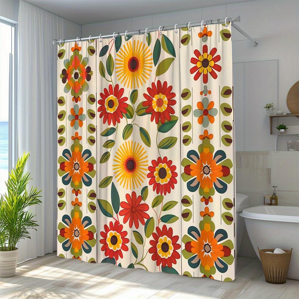 Яркая Ретро Цветочная Занавеска для Ванной - Высококачественный Водонепроницаемый и Защищенный от Плесени Декор для Ванной Комнаты с Живым Художественным Оформлением в Домашнем Стиле