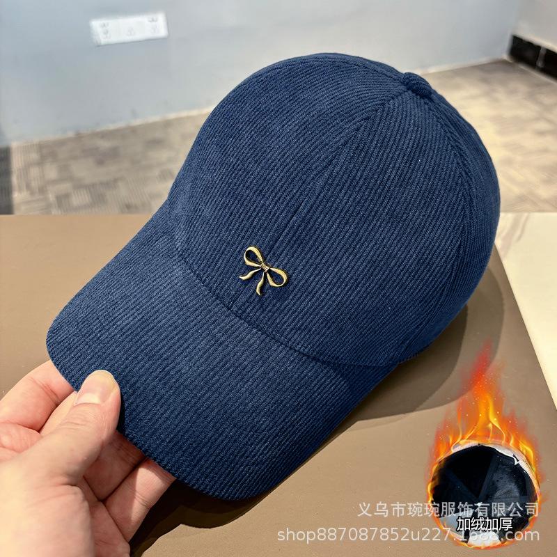 Baseball cap women's autumn and winter corduroy thickened warm big head circumference peaked cap showing face small hat men's curved hat