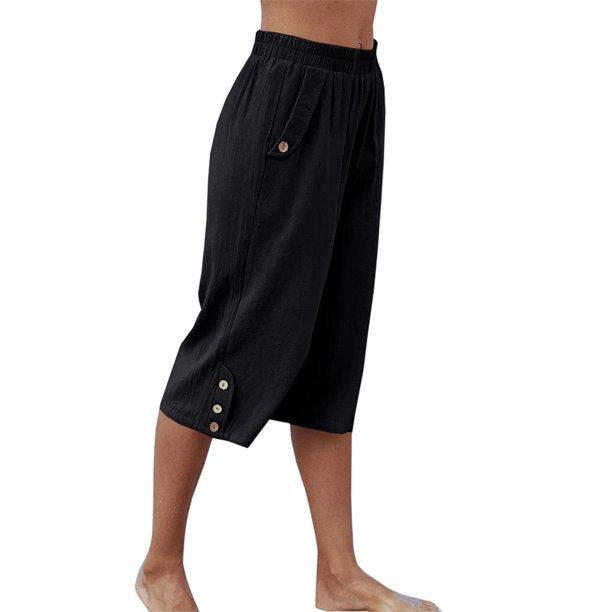 Новые сексуальные однотонные спортивные повседневные укороченные брюки на лето, свободные женские брюки из хлопка и льна