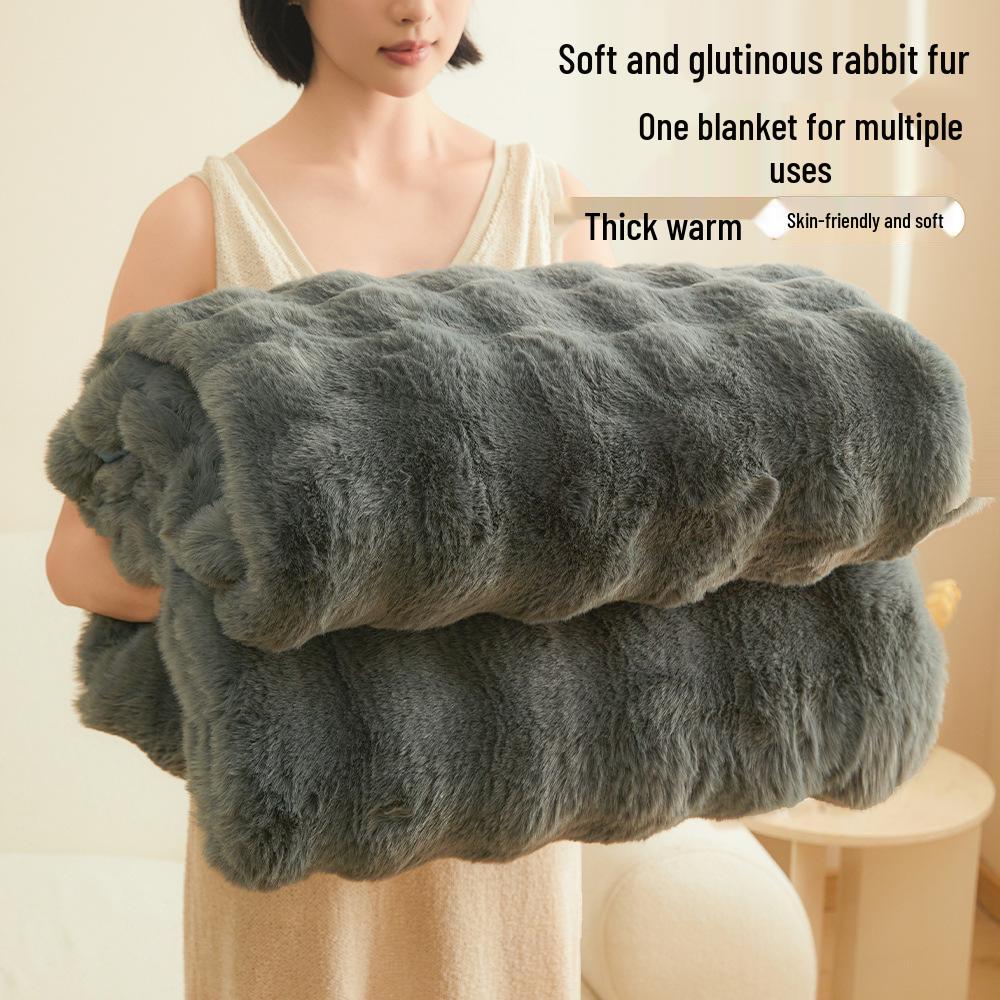 Плотный зимний фланелевый плед класса А - Нап из кроличьего пуха и кораллового флиса для кровати