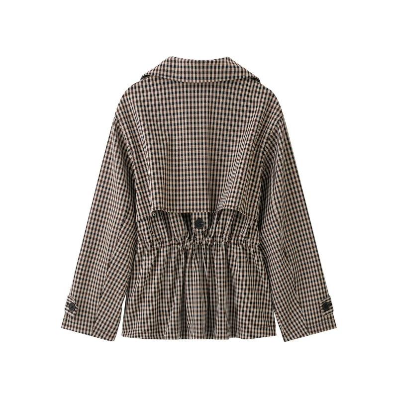 Womens Commuter Style Plaid Double-Breasted Trench Coat Mid-Long Thick Outerwear