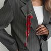 Преувеличенная Брошь с Красными Хрустальными Бусинами для Женщин Мужчин Панк Длинная Цепочка с Кисточками Сердце Подвеска Брошь Украшение для Костюма Аксессуар