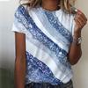 Женская летняя футболка синяя полосатая футболка с короткими рукавами и принтом, повседневный топ с принтом