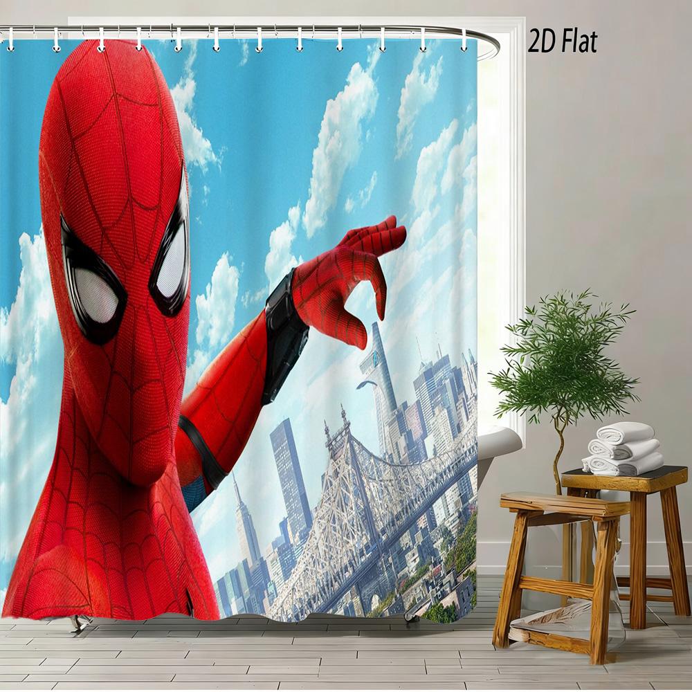 Spider-Man Red Web Pattern Waterproof Shower Curtain For Superhero Bathroom Decor