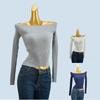Export Cut Label Knitting Sweater Women's Spring and Autumn French Sexy off-Shoulder off-Shoulder Silm Long Sleeves Inner Wear Short Top
