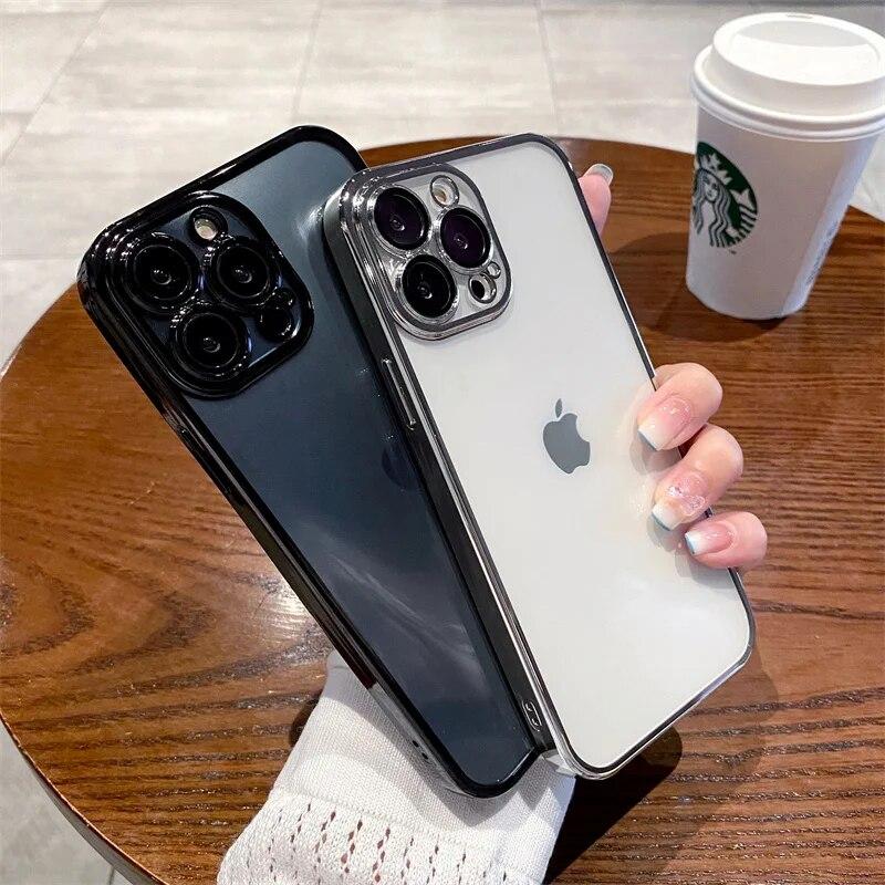 Роскошный квадратный прозрачный чехол для iPhone 14 Plus 13 11 12 Pro Max Mini XR X XS 7 8 SE2 с покрытием, противоударная защитная крышка для объектива