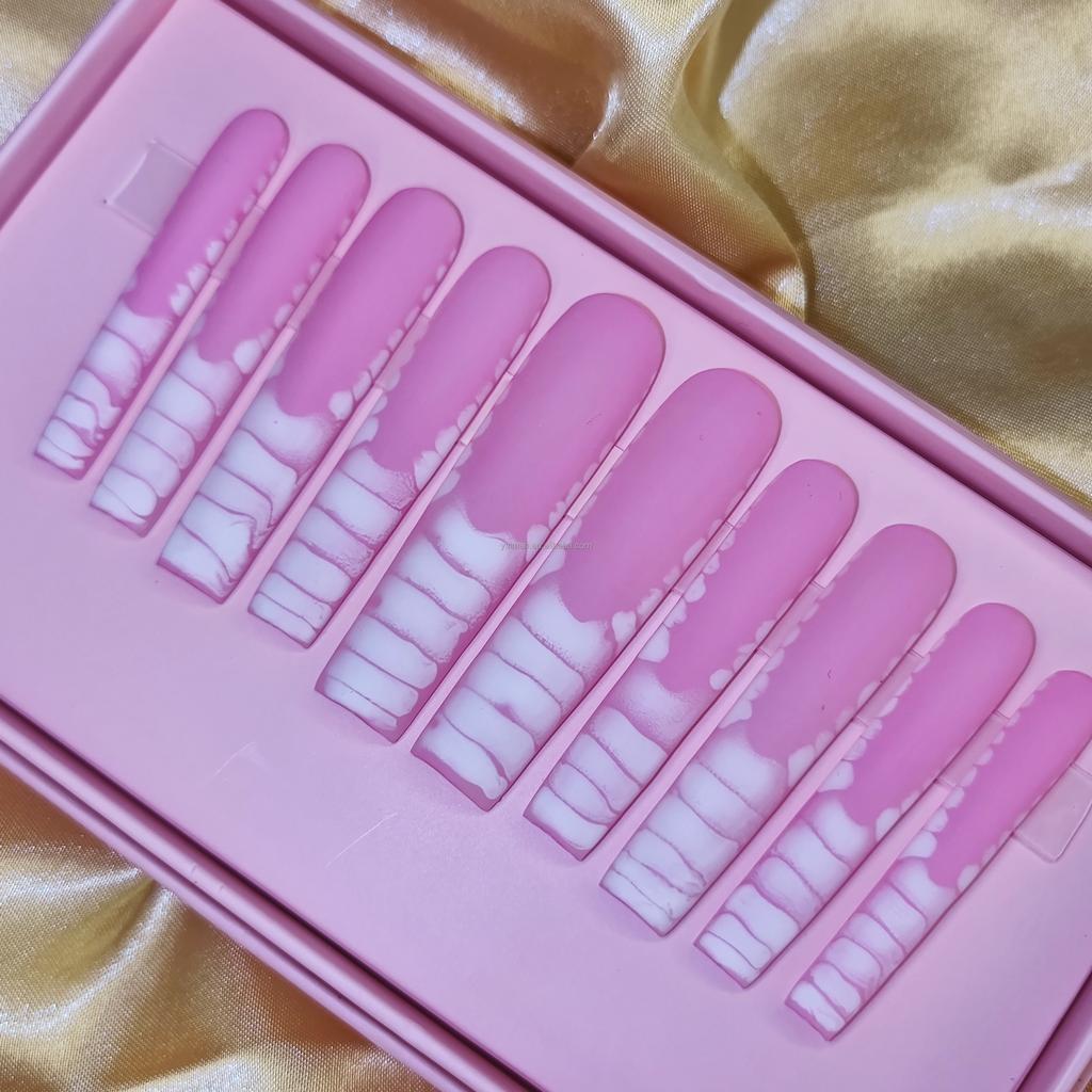 Thick and Hard Artificial Fingernails Square and Long Manicure False Nails with Glue Stickers  Press on Nails