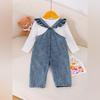 Комплект джинсового комбинезона для девочек с милыми кукольными принтами, повседневный детский наряд