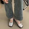 Silver Thick Heel Sandals Women's Bag Head Half Slippers Female Summer Wear French Temperament Fairy Style with Skirt Middle Heel Slippers